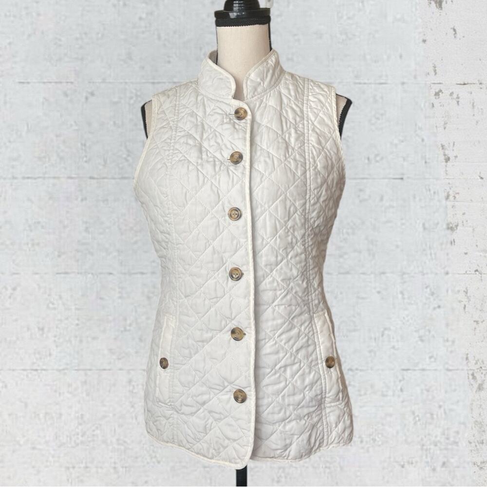 J. Jill Women’s Quilted Puffer Vest Size S Ivory Equestrian Old Money Classic